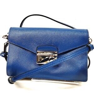 Authentic PRADA Blue Saffiano Lux Leather 2way Sound Flap Mini Crossbody Bag